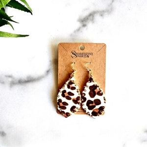 2FOR$30 - NWT Hair on Hide Leopard Print Studded Edge Dangle Teardrop Earrings